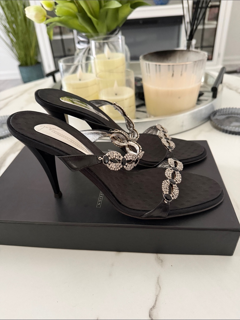 NWT Giuseppe Zanotti Black Rhinestone-Embellished Slide Sandals - Picture 3 of 8